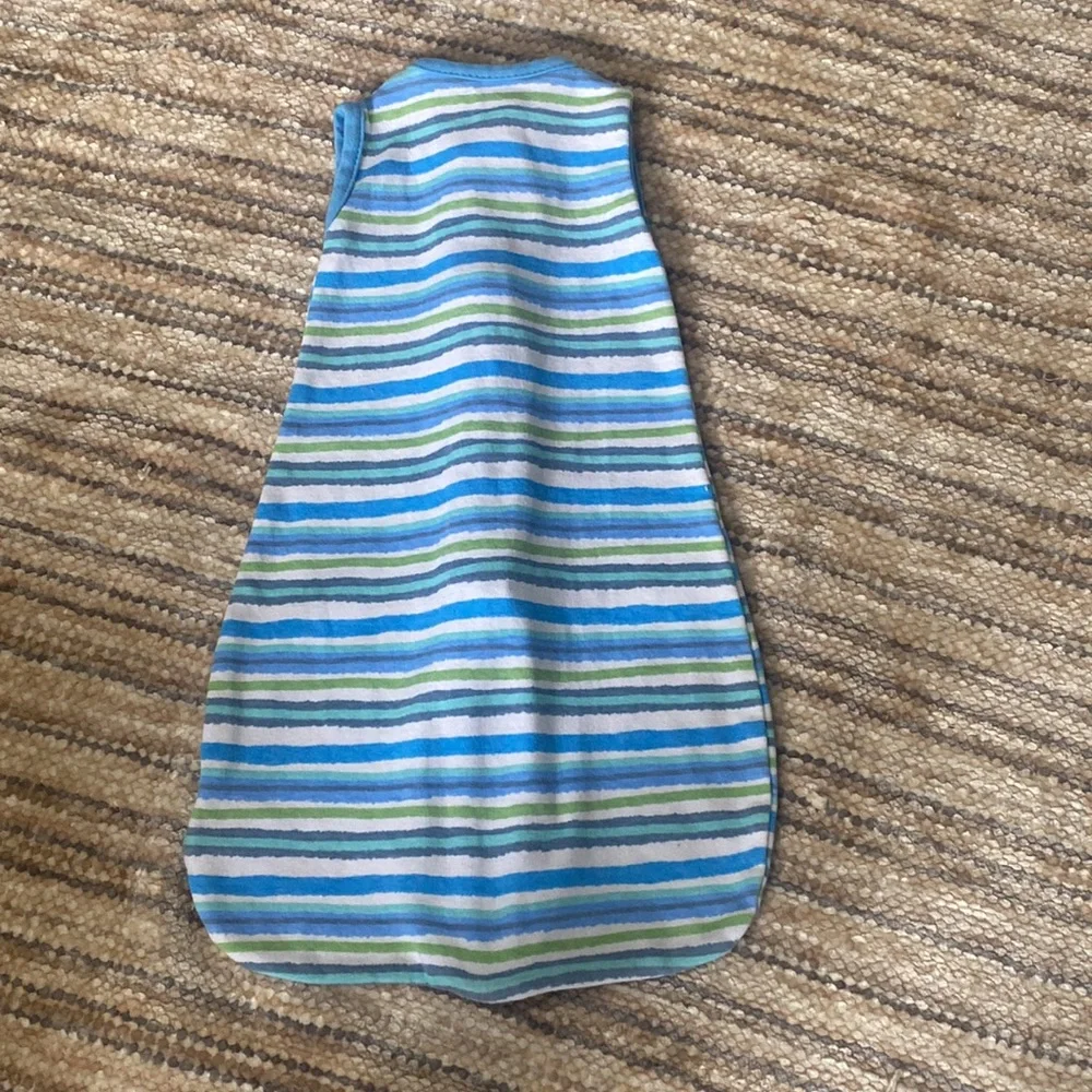 SwaddleMe Sleeveless Blue Green White Striped Zip Up Sleep Sack Swaddle SM
